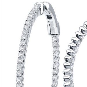 Lafonn earrings Silver Platinum plated 50mm 2” elegant hoops simulated diamonds